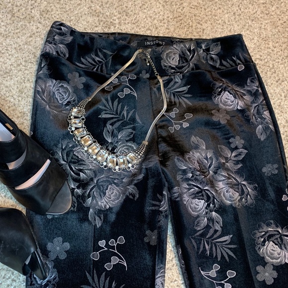 Insight Pants - Insight Velvet Black & Gray Floral Print Dressy Pants